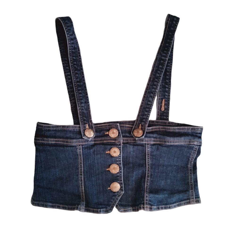 Sapphire Red Denim Halter Top Size XL 4 Button Closure